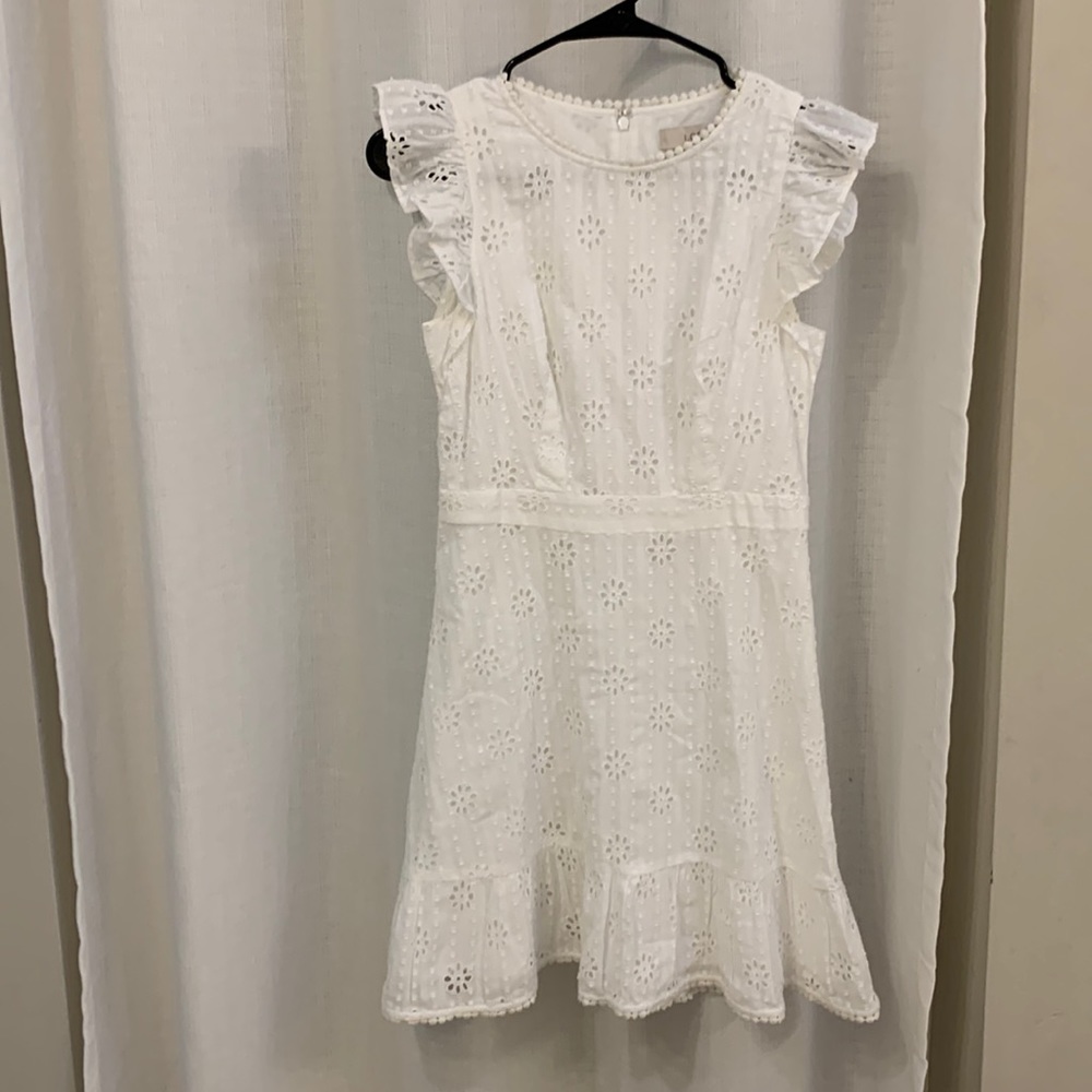 Loft Eyelet White Cotton Dress - Petite 00